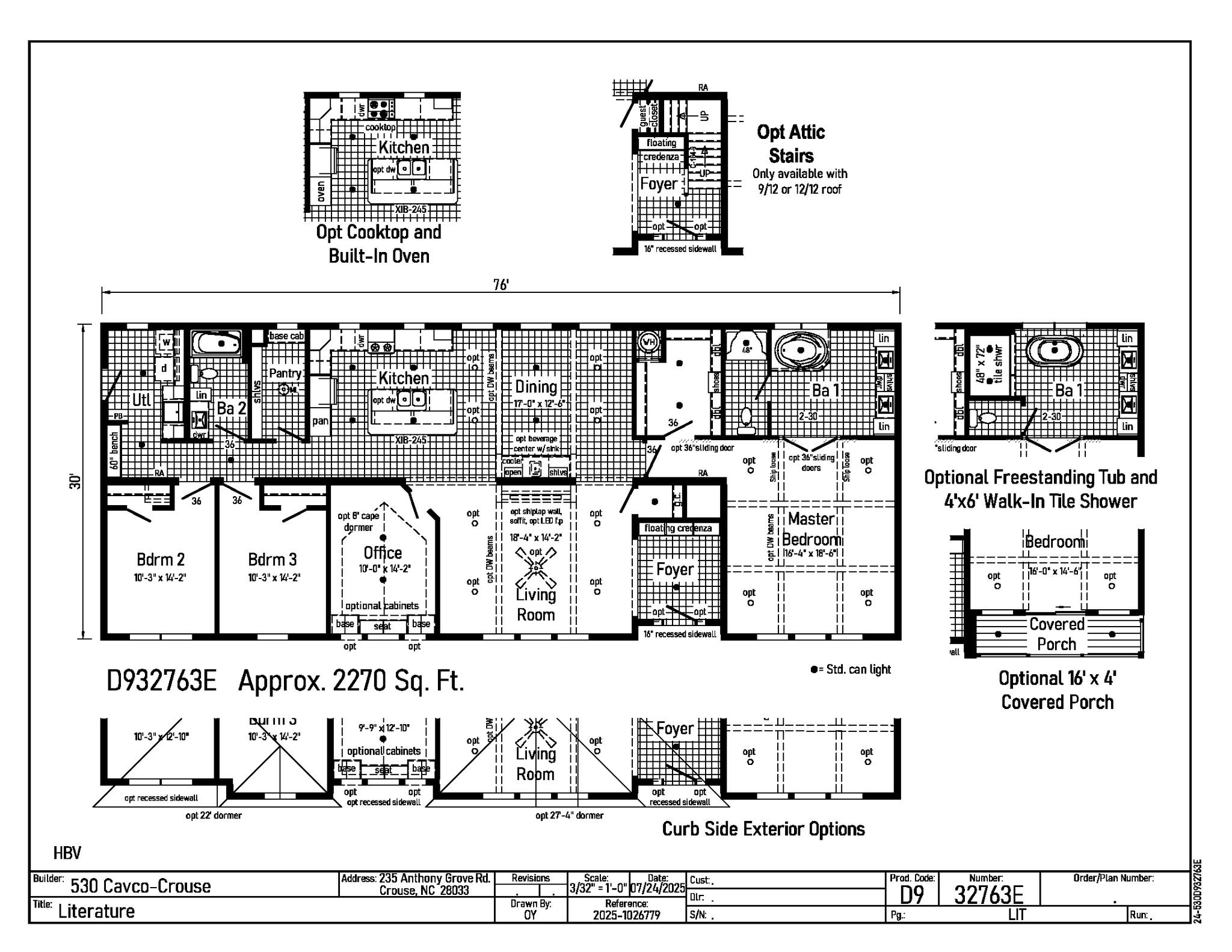 Floor plan of a single-story home measuring approximately 2,270 sq ft. Includes 3 bedrooms, 2 bathrooms, kitchen, dining, living room, and optional features.